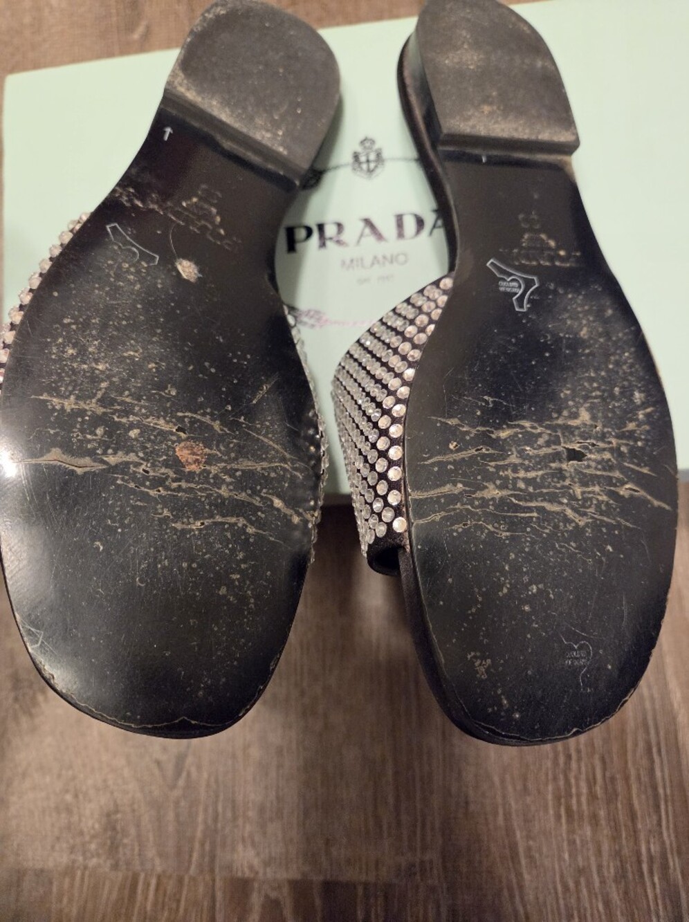 Prada Black Embellished Slides